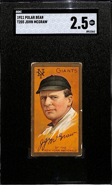 1911 T205 Gold Border John McGraw (HOF) Piedmont Cigarettes Tobacco Card Graded SGC 2.5