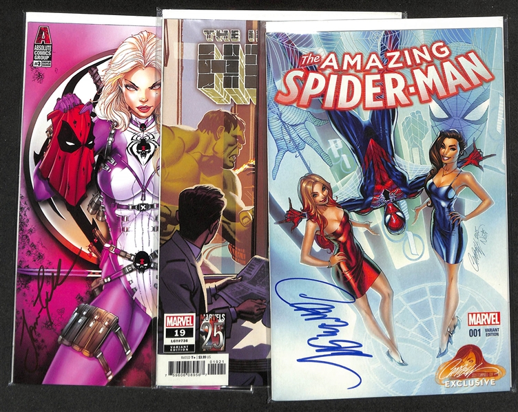 Lot of (3) Signed Comic Books - The Amazing Spider Man #1 Variant (Signed by Artist J. Scott Campbell), The Immortal Hulk #19 (Signed by Writer Al Ewing), & White Widow #3 (Signed by Artist Jamie...