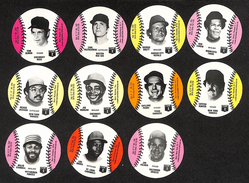 1977 Wiffle Ball Box (Thurman Munson) & (65) 1978 Wiffle Ball Disc Cards Inc. Seaver, Yaz, Brett, Carew, +