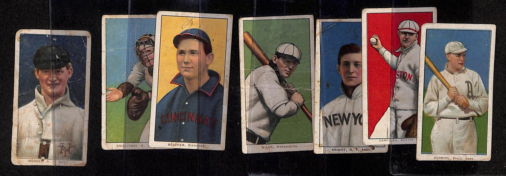 Lot of (7) 1909-11 T206 Tobacco Cards (All Polar Bear Backs) w. Rube Oldring