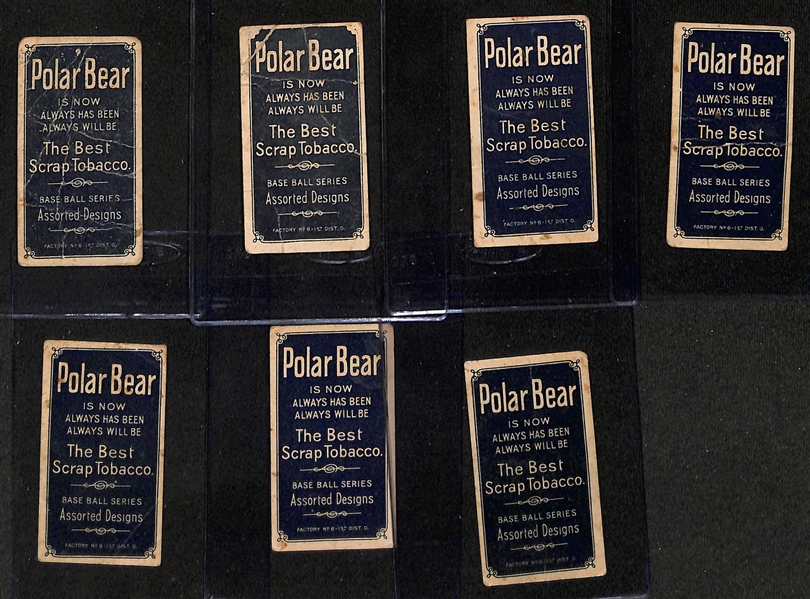 Lot of (7) 1909-11 T206 Tobacco Cards (All Polar Bear Backs) w. Rube Oldring