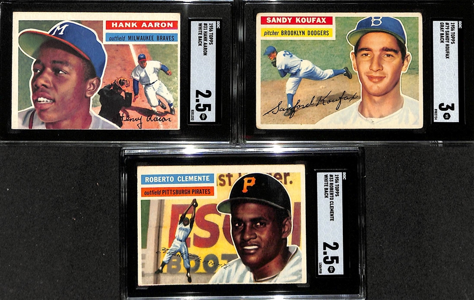 1956 Topps Complete Baseball Card Set w. Mickey Mantle, Roberto Clemente, Sandy Koufax, Willie Mays, and Many Other Star & Rookie Cards (Includes 6 SGC Graded Cards)