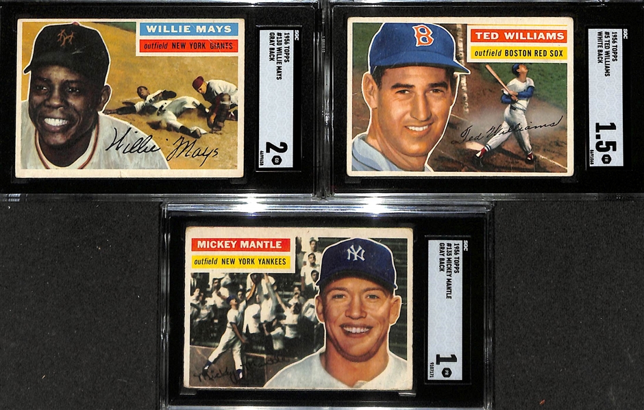 1956 Topps Complete Baseball Card Set w. Mickey Mantle, Roberto Clemente, Sandy Koufax, Willie Mays, and Many Other Star & Rookie Cards (Includes 6 SGC Graded Cards)