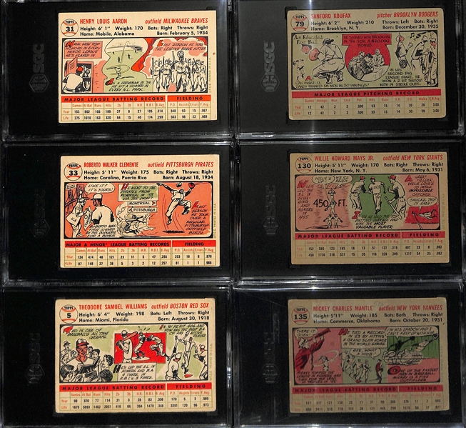 1956 Topps Complete Baseball Card Set w. Mickey Mantle, Roberto Clemente, Sandy Koufax, Willie Mays, and Many Other Star & Rookie Cards (Includes 6 SGC Graded Cards)