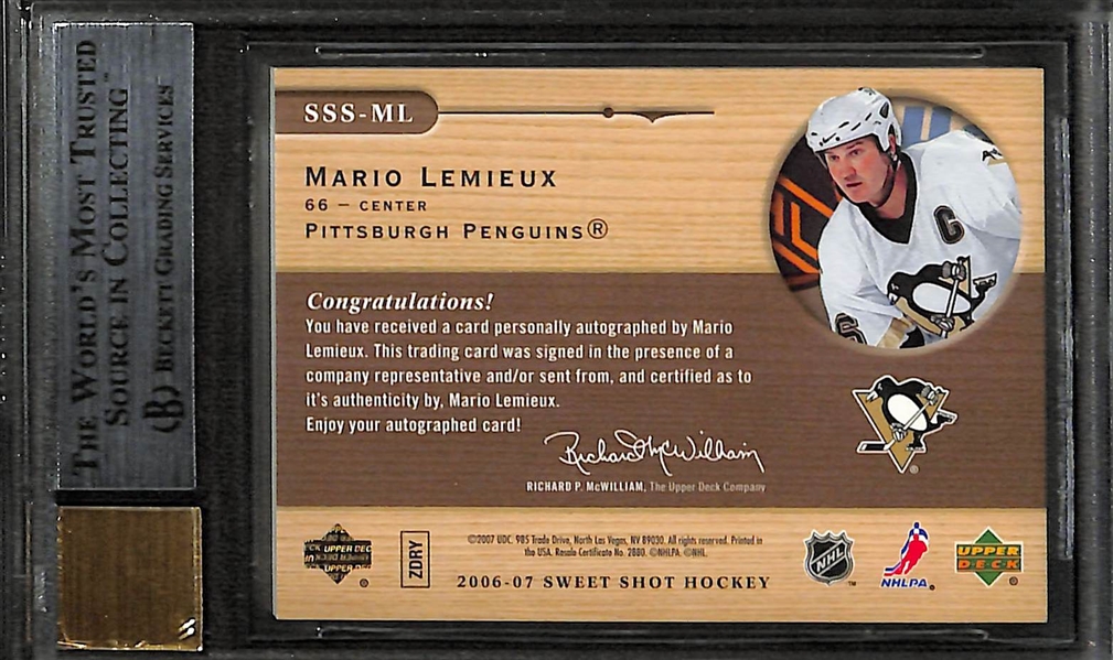 2006-07 Upper Deck Sweet Shot Hockey Signature Shots Stick Signings Mario Lemieux Graded Beckett 9 w. Auto Grade 10