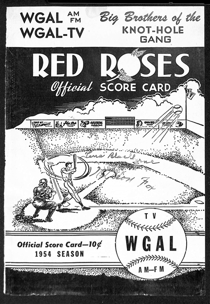 Nellie Fox (d. 1975)  & Lena Blackburne (d. 1968) Signed 1954 Lancaster Red Rose Score Card Cover (JSA Auction Letter) & (3) Philadelphia A's Autographed Cuts