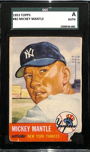 1953 Topps Mickey Mantle Yankees Card #82 HOF - SGC Authentic