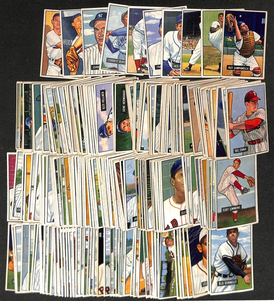 Lot of (199) Different 1951 Bowman Baseball Cards (Card Between #4 and #324) w. Campanella & Spahn (slight pencil markings)