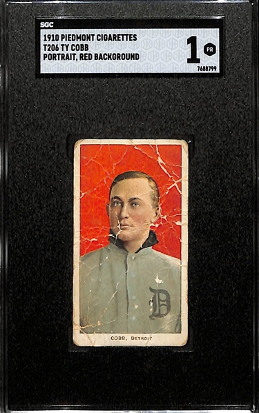 1910 Piedmont Cigarettes Ty Cobb Portrait (Red Background - 350 Subjects, Factory 25) Graded SGC 1