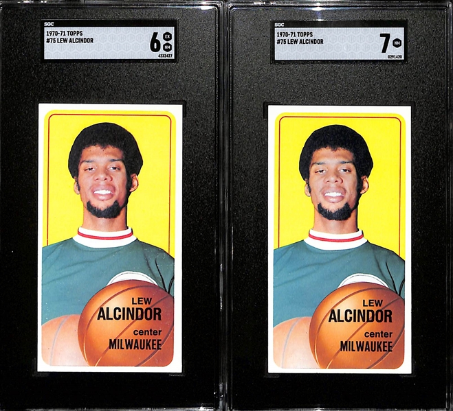 1970-71 Topps Basketball Cards - (2) Lew Alcindor (2nd year) & (3) Wilt Chamberlain Cards - All SGC 6 & 7s