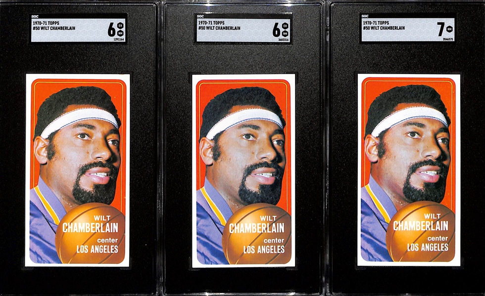 1970-71 Topps Basketball Cards - (2) Lew Alcindor (2nd year) & (3) Wilt Chamberlain Cards - All SGC 6 & 7s