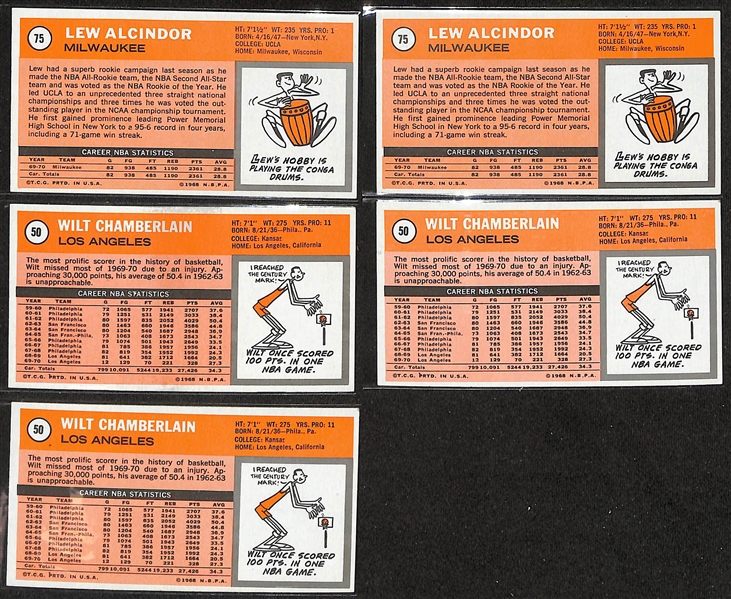 1970-71 Topps Basketball Cards - (2) Lew Alcindor (2nd year) & (3) Wilt Chamberlain Cards - All SGC 6 & 7s