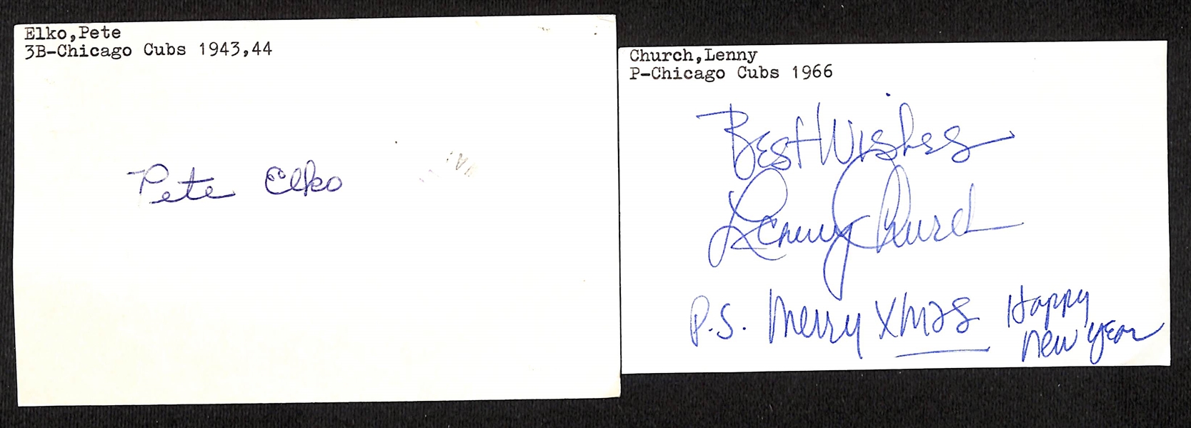 Lot of (50+) Signed Chicago Cubs Index Cards inc. Ryne Sandberg, Ron Santo, Carl Sawatski, Jim Frey, Earl Adams, + (JSA Auction Letter)