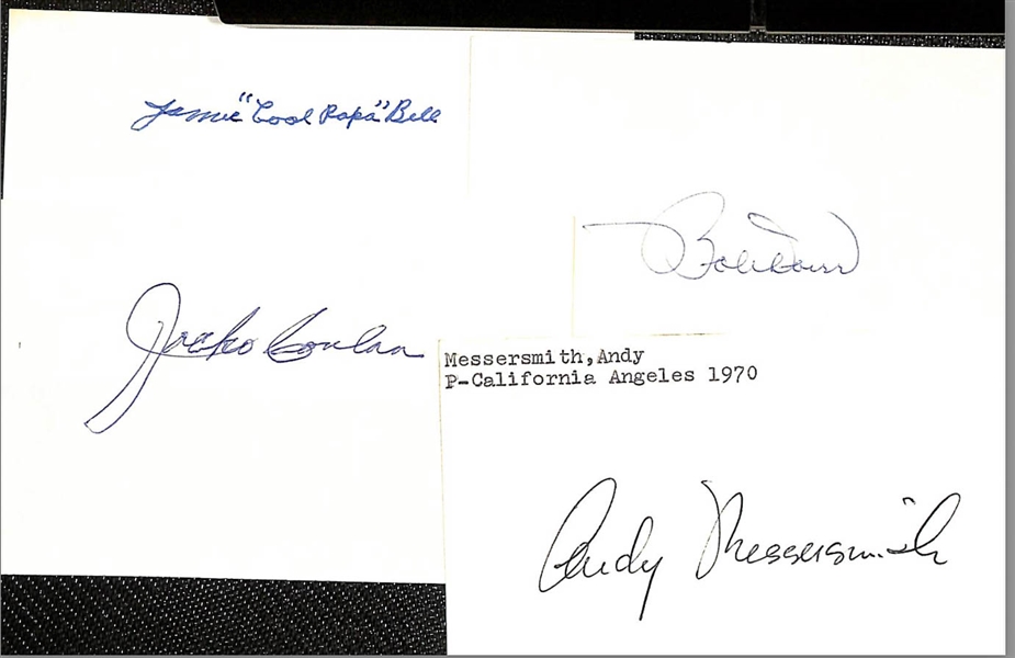 Lot of (200+) Mostly Baseball Signed Index Cards w. Andy Messersmith, James Cool Papa Bell, Bob Doerr, Jacko Conlan, + (JSA Auction Letter)