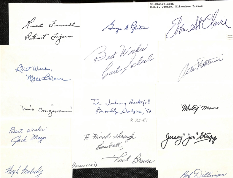 Lot of (200+) Mostly Baseball Signed Index Cards w. Andy Messersmith, James Cool Papa Bell, Bob Doerr, Jacko Conlan, + (JSA Auction Letter)