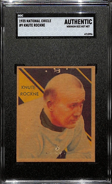 1935 National Chicle Knute Rockne #9 Rookie Football Card - SGC Authentic