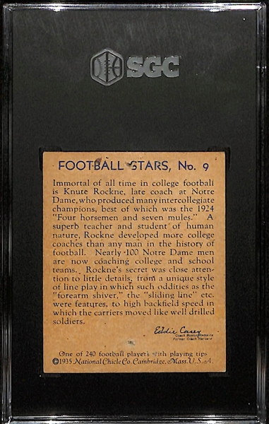 1935 National Chicle Knute Rockne #9 Rookie Football Card - SGC Authentic