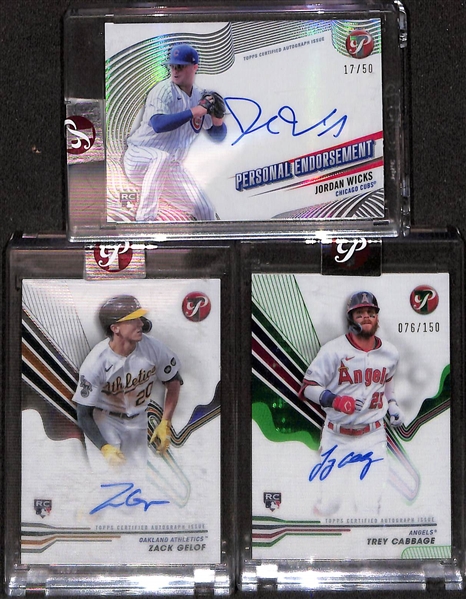 Lot of (5) 2024 Baseball Autograph Cards inc. Bowman Chrome Robert Calaz Green Shimmer (#/99), Pristine Fernando Tatis, +
