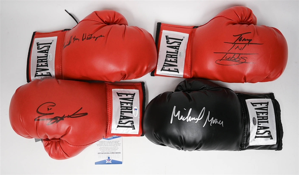 Lot of (4) Signed Everlast Boxing Gloves inc. Leonard, Moore, Tubbs, Witherspoon (+ JSA Auction Letter)