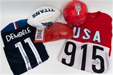 Signed Sports Memorabilia Lot inc. Carl Lewis, Riddick Bowe, Chris Johnson, Alyssa Naeher, & Ousmane Dembele (+JSA Auction Letter)