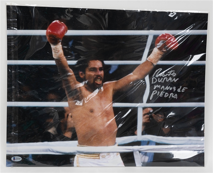 Lot of (4) Signed Boxing Photos Featuring Duran, Leonard, Holmes, Smith (+JSA Auction Letter)