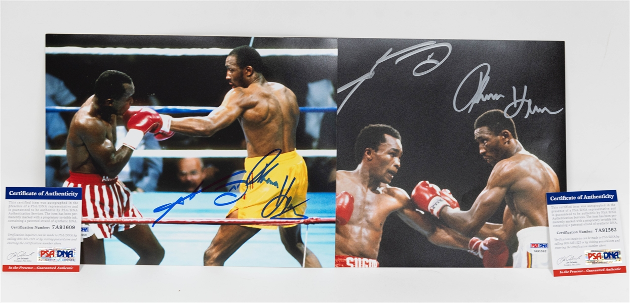 Lot of (4) Signed Boxing Photos Featuring Duran, Leonard, Holmes, Smith (+JSA Auction Letter)