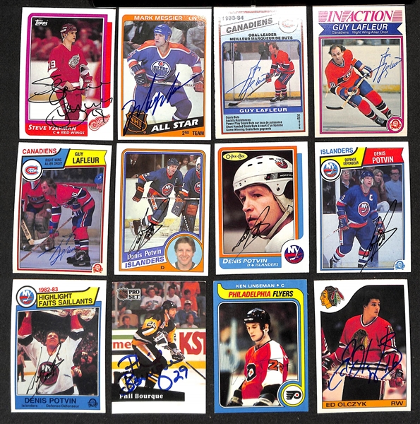 Lot of (30+) Signed Hockey Cards inc. (3) Steve Yzerman, Mark Messier, (3) Guy Lafleur, (4) Denis Potvin, + (JSA Auction Letter)