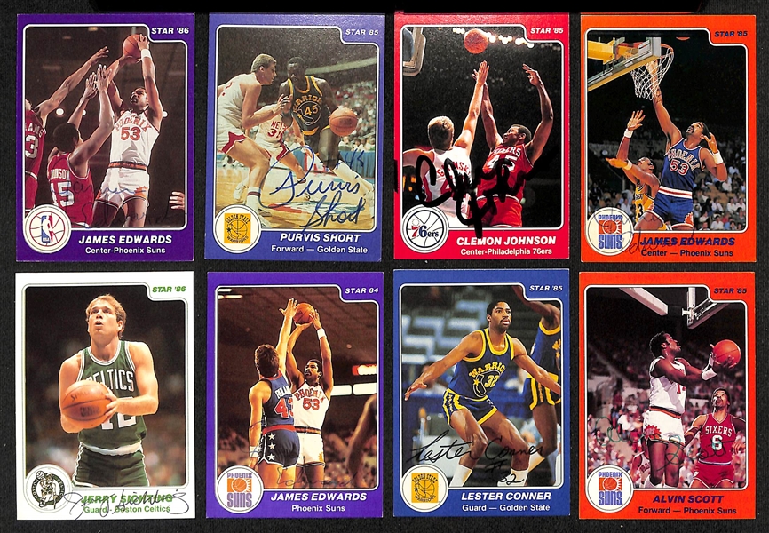 Lot of (20+) Signed 1984-85 Star Basketball Cards inc. Lenny Wilkens, (2) Dan Issel, Marques Johnson, Jeff Ruland, + (JSA Auction Letter)