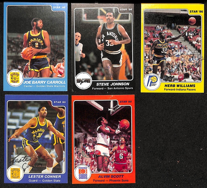 Lot of (20+) Signed 1984-85 Star Basketball Cards inc. (2) Dan Issel, Jim Paxson, Bob McAdoo, Dale Ellis, + (JSA Auction Letter)