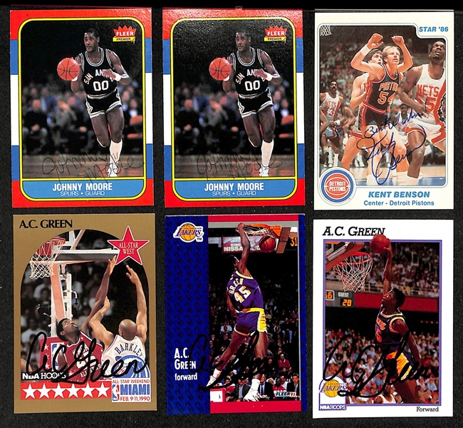 60+ Signed Basketball Cards inc. (2) 1986-87 Fleer Johnny Moore, 1985-86 Star Kent Benson, (3) AC Green, (2) George Karl, + (JSA Auction Letter)