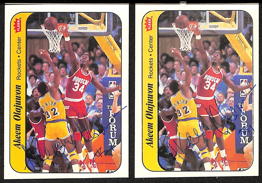 Lot of (12) Signed Fleer Basketball Cards - (2) Akeem Olajuwon, (2) Isiah Thomas, (8) Alex English (JSA Auction Letter)