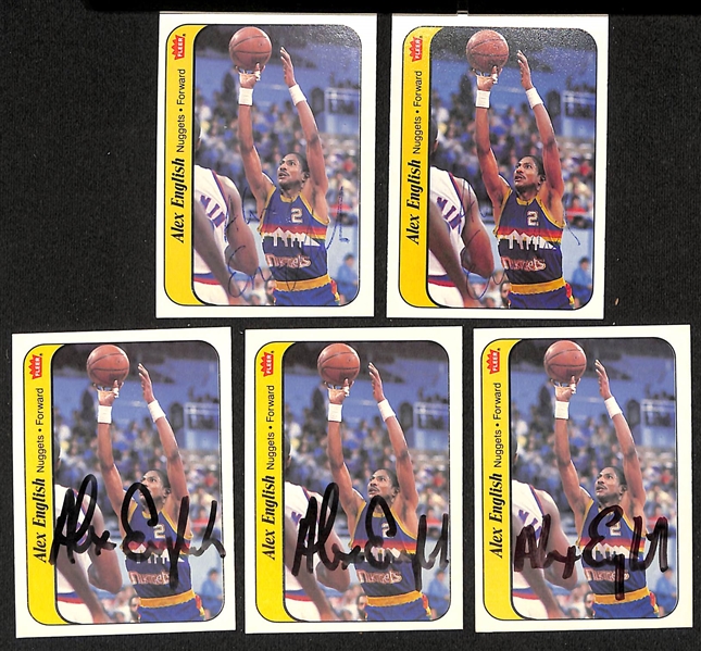 Lot of (12) Signed Fleer Basketball Cards - (2) Akeem Olajuwon, (2) Isiah Thomas, (8) Alex English (JSA Auction Letter)