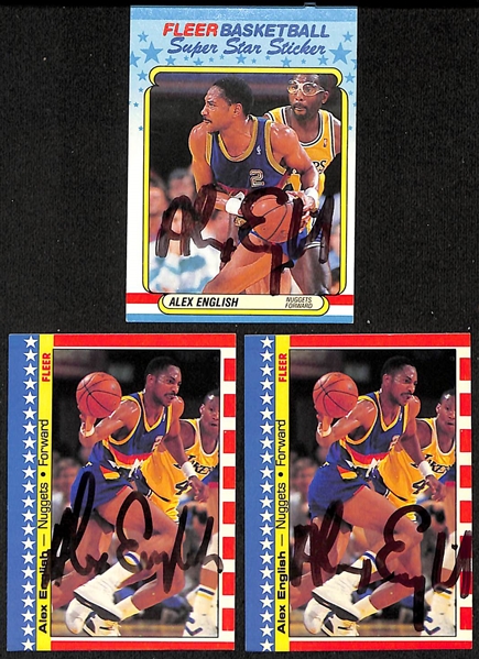 Lot of (12) Signed Fleer Basketball Cards - (2) Akeem Olajuwon, (2) Isiah Thomas, (8) Alex English (JSA Auction Letter)