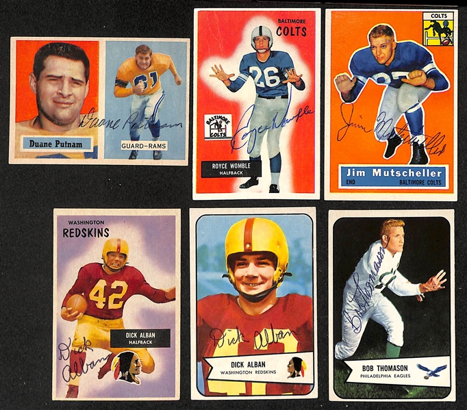 Lot of (10+) Signed Vintage Football Cards inc. (3) Fred Morrison, Duane Putnam, Royce Womble, Jim Mutscheller, (2) Dick Alban, + (JSA Auction Letter)