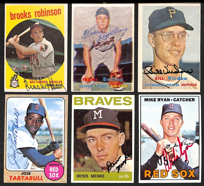 Lot of (24) Signed Vintage Baseball Cards inc. Brooks Robinson, Frank Bolling, Bill Virdon, + (JSA Auction Letter)