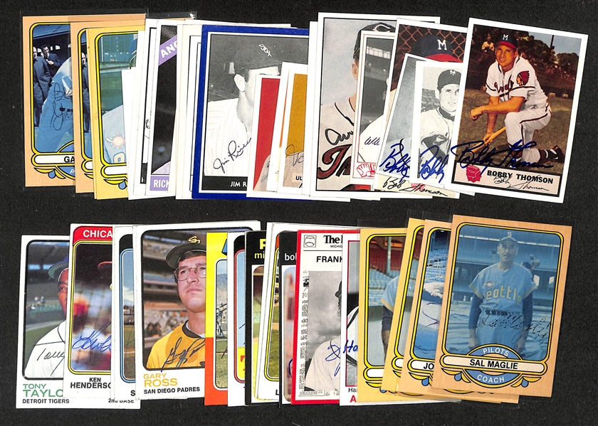 Lot of (40+) Signed Vintage Baseball Cards inc. (4) Bobby Thomson, Whitey Lockman, (2) Al Rosen, Tony Lupien, Eddie Malone, + (JSA Auction Letter) 