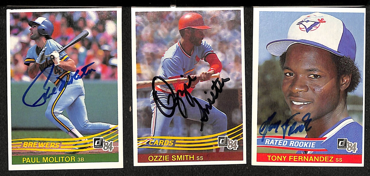 Lot of (125+) Signed 1984 Donruss Baseball Cards inc. Paul Molitor, Ozzie Smith, Tony Fernandez, + (JSA Auction Letter)