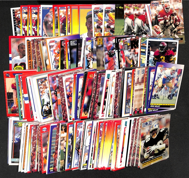 Lot of (300+) Signed Mostly College + Rookie + USFL Football Cards inc. Herschel Walker, Gary Clark, (2) Terrell Davis, (2) Hugh Douglas, + (JSA Auction Letter)