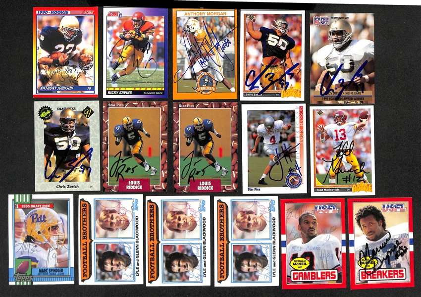 Lot of (300+) Signed Mostly College + Rookie + USFL Football Cards inc. Herschel Walker, Gary Clark, (2) Terrell Davis, (2) Hugh Douglas, + (JSA Auction Letter)