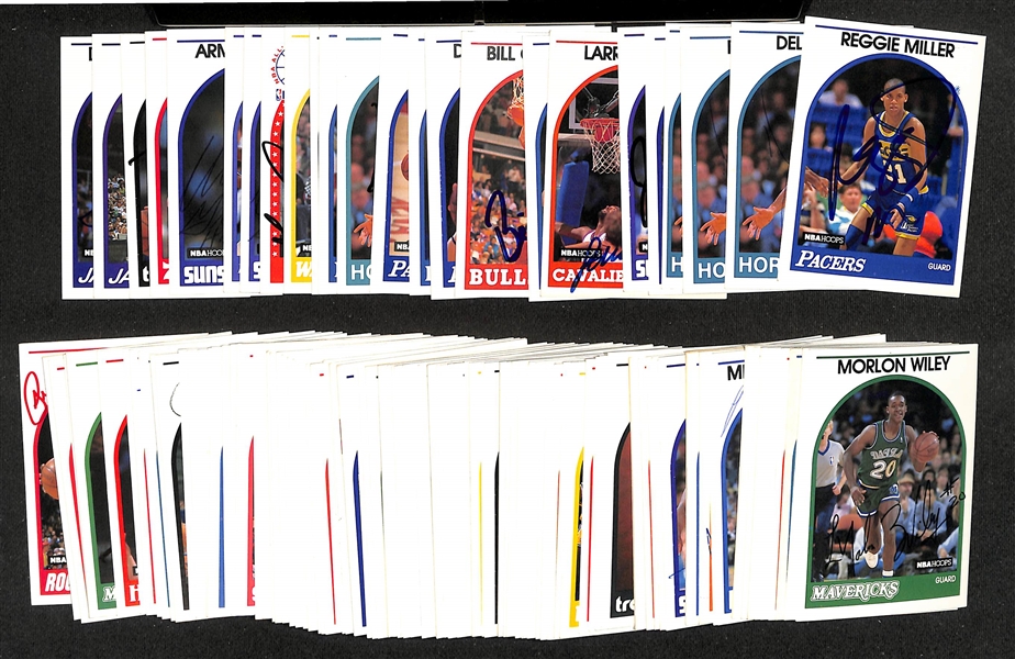 Lot of (55+) Signed 1989-90 NBA Hoops Basketball Cards inc. Reggie Miller, (4) Dell Curry + (JSA Auction Letter)