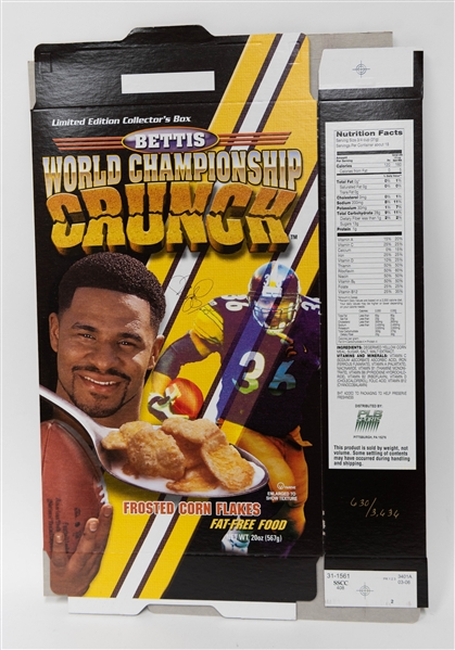 (2) Pittsburgh Sports Legends Memorabilia inc. (1) Jerome Bettis Cereal Box & (1) Mario Lemieux Autograph (JSA Auction Letter)