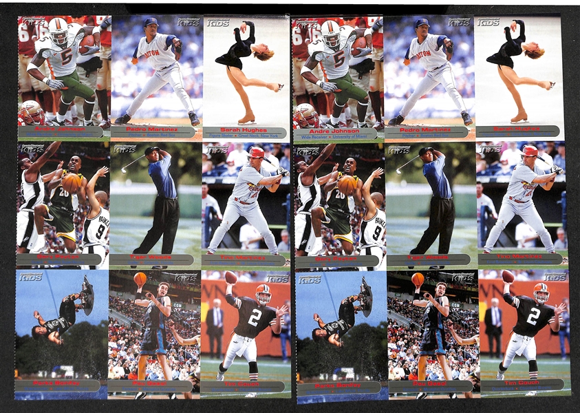 Lot of (25) Sports Illustrated Kids Uncut Sheets from the 2000s inc. 2001 Tiger Woods #186, Kobe Bryant #59