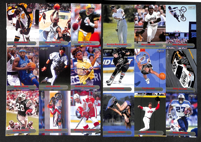 Lot of (25) Sports Illustrated Kids Uncut Sheets from the 2000s inc. 2001 Tiger Woods #186, Kobe Bryant #59