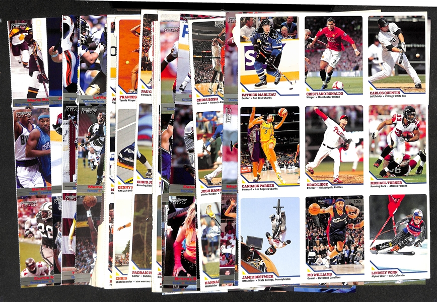 Lot of (25) Sports Illustrated Kids Uncut Sheets from the 2000s inc. 2009 Christiano Ronaldo #362 & 2001 Tiger Woods #185