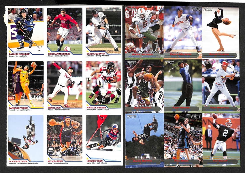 Lot of (25) Sports Illustrated Kids Uncut Sheets from the 2000s inc. 2009 Christiano Ronaldo #362 & 2001 Tiger Woods #185