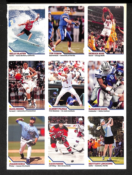 Lot of (25) Sports Illustrated Kids Uncut Sheets from the 2000s inc. 2009 Christiano Ronaldo #362 & 2001 Tiger Woods #185