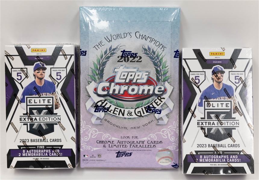 Lot of (3) Sealed Baseball Hobby Boxes - (2) 2023 Elite Extra Edition, (1) 2022 Topps Chrome Allen & Ginter