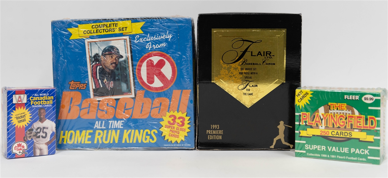 Lot of (4) 1990s Sealed Boxes - (2) Baseball & (2) Football Inc. 1993 Fleer Flair Baseball Premier Edition Box (24) Packs