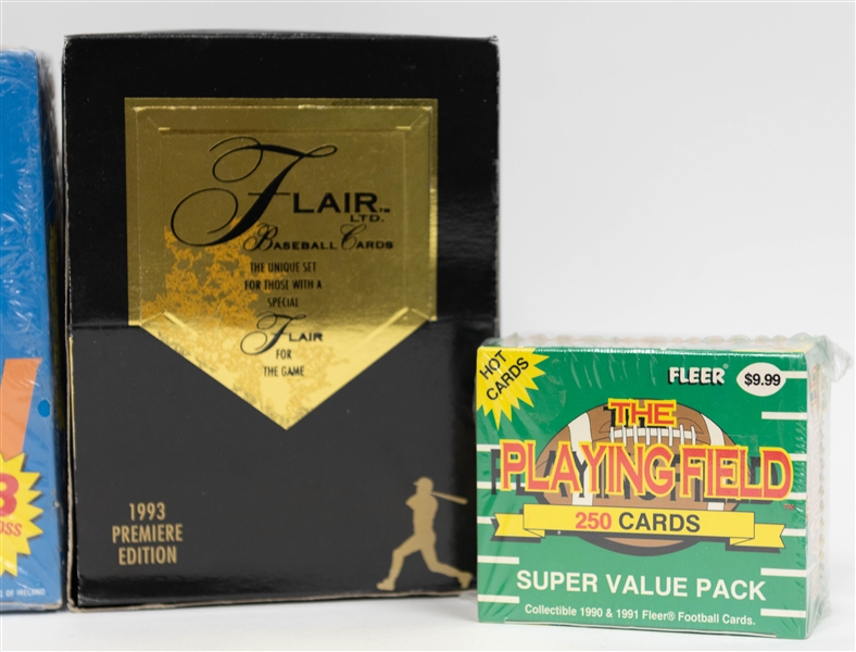 Lot of (4) 1990s Sealed Boxes - (2) Baseball & (2) Football Inc. 1993 Fleer Flair Baseball Premier Edition Box (24) Packs