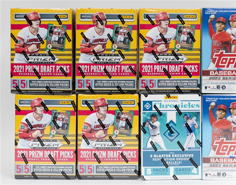 Lot of (10) Sealed Baseball Blaster Boxes w. Prizm Draft Picks/Series 2/Chronicles/Topps Update/Bowman